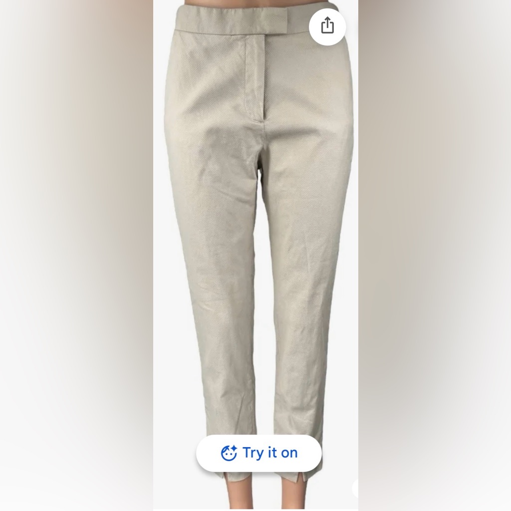 Cos Pants Mid Rise Straight Legs With Short Vent Textured Cotton In Beige Size 6